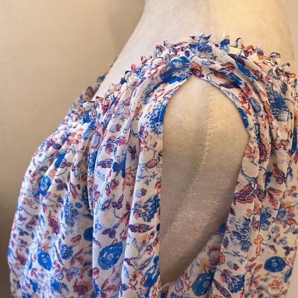 Sanctuary red white blue floral long split sleeve blouse Size L New - Picture 7 of 11